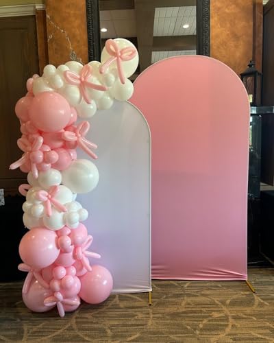 Image of Pink Bow Balloon Garland Arch Kit - Coquette Birthday Decorations Coquette Bow Pink and White Balloon Arch Kit Different Size for Wedding Bridal Girls Birthday Baby Shower Engagement Party Decorations