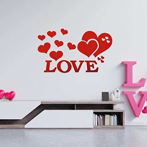 Xgood Heart Shape Art Wall Stickers Removable Acrylic Mirror Setting Wall Stickers Decoration for DIY Home Living Room Bedroom Decoration (Red)