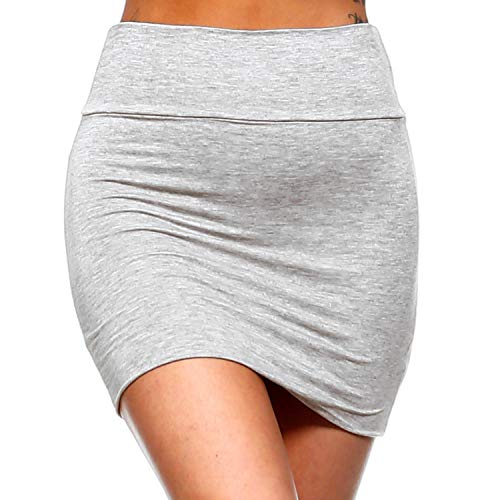 Fashionazzle Women's Casual Rayon Stretchy Bodycon Pencil Mini Skirt (Small, KS01-H.Grey)