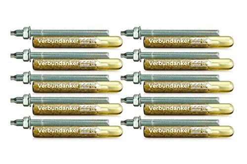 Isolbau Verbundanker Set - Verbundankerpatrone styrolfrei V12 + Ankerstange verzinkt M12 x 190 - ETA/ETAG Zulassung - 10 Stück