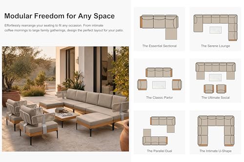 Image of PURPLE LEAF Patio Furniture Set Outdoor Conversation Sets with Fade-Resistant Cushions and Coffee Table 12 Pieces Aluminum Modern Wicker Sofa Chairs for Balcony Yard Garden, Taupe
