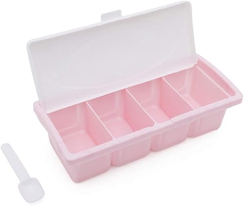 Miniatura 3 de Hemoton Caja de condimentos de 4 compartimentos, tarros de especias, material de PP, almacenamiento fresco, sal, azúcar, pimienta, condimentos,