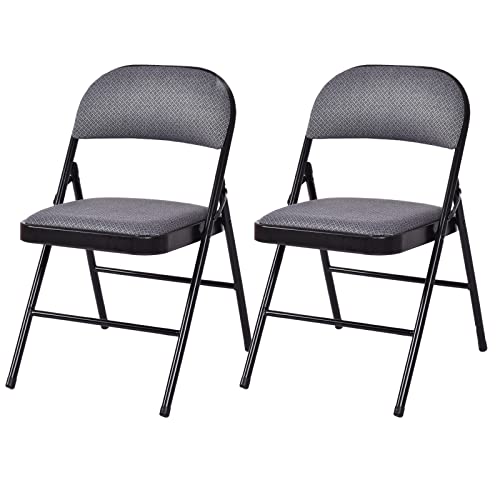 Image of Giantex 2-Pack Folding Chairs - Waiting Room Chairs with Metal Frame, Padded Seat, Foldable Gray Party & Event Chairs
