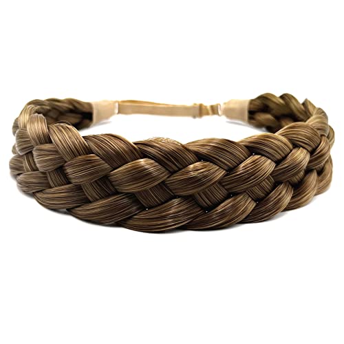 TOECWEGR Diadema trenzada de 5 hebras trenzas para el pelo, clásica, gruesa, elástica, sintética, accesorios de belleza para mujer, color marrón claro