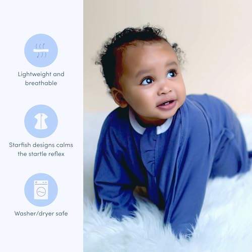 Image of SleepingBaby Zipadee-Zip Transition Swaddle - Cozy Baby Swaddle Blanket with Zipper Convenience - Roomy Wearable Blanket for Easy Diaper Changes - Classic Navy, Small (4-8 Month)