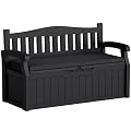 Greesum 80 Gallon Heavy-Duty Outdoor Storage Bench with Cushion, UV-Resistant Resin Bench with Armrest, Deck Box for Garden, Poolside, Patio, Black