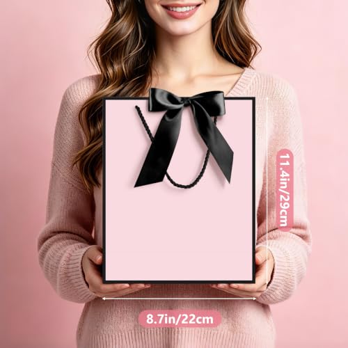Image of JMANNI Gift Bags with Handles, 11.4 inch Small Mothers Day Gift Bag for Presents, 2 Pcs Bags with 4 Tissue Paper and 2 Cards for Baby Shower Wedding Bridal Shower Mother's Day Birthday Party (Pink-black)