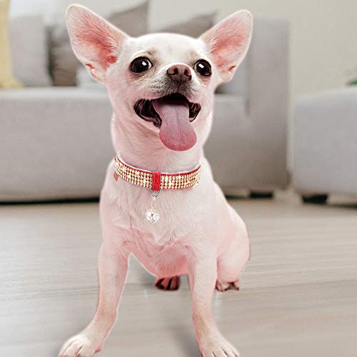 Image of Cat Collar, Dog Collar, [Bling Rhinestones] PU Leather with Pendant Adjustable Collars for Small Dog and Cat Small Red