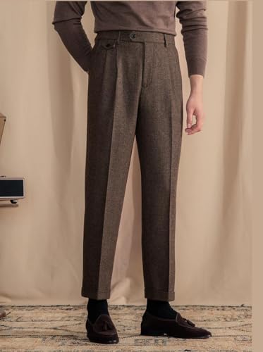 Men's Suit Tweed Pants Vintage Trousers Herringbone Tweed Blend Pleat-Front Dress Suit Pants2