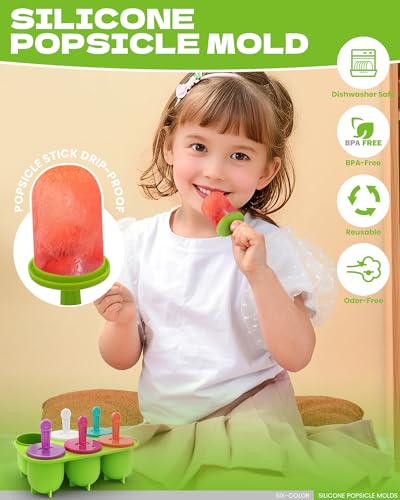 Silicone Popsicles Molds, Popsicle Mold for Kids, Ice Cream Molds, Ice Pop Mold with Popsicle Holders 6 Colorful Reusable Sticks BPA Free - Image 6