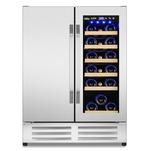 Image of 24 Inch Wine and Beverage Refrigerator, Dual Zone Wine Beverage Cooler, Built-in /Freestanding Beer and Wine Fridge with a Powerful Compressor, 20 Bottles and 88 Cans Capacity