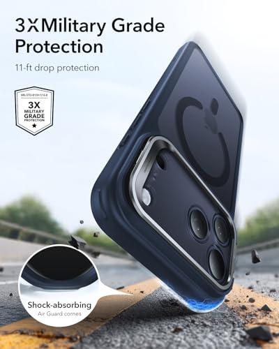Image of ESR for iPhone 17 Pro Max Case with Stash Stand, Camera Control Cover Compatible with MagSafe, Military-Grade Drop Protection Magnetic Phone Case, Scratch-Resistant Back Cover,Frosted Blue