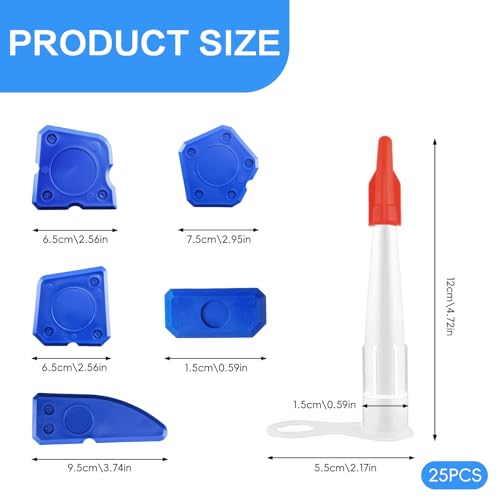 25pcsSilicone Nozzles with Caulk Cap Covers,Caulking Nozzles for Silicone Sealant Nozzle, Silicone Tube Sealing Finisher Nozzle for Mastic Cartridge Caulking Gun Tips, with 5 Sealant Finishing Tools