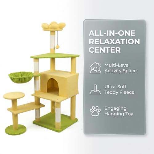 Torre para gatos con casa y rascador 56 pulgadas miniatura 3
