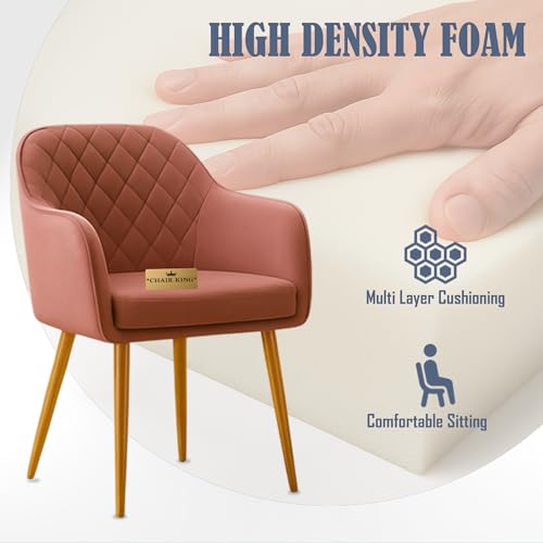 Image of Barfi Velvet Dining Chair | Set of 2 Premium Modern Upholstered Accent Chair with Armrest, Padded Seat and Metal Legs | Comfy Chair for Home, Office & Restaurents | (Onion Pink)