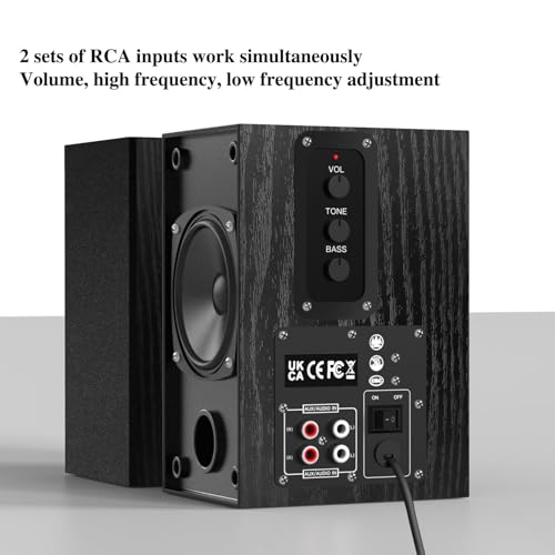 Aktive Regallautsprecher, Computerlautsprecher mit 4"-Tieftöner, 3,5 mm auf RCA Aux Lautsprecher für Plattenspieler Holzstruktur Kann an Der Wand Montiert Werden – Bild 6