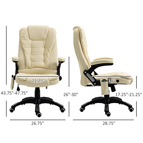 Homcom High Back Executive Massage Office Chair With 6 Point Vibration, 5 Modes, Faux Leather Heated Reclining Desk Chair, Cream White #TOP2