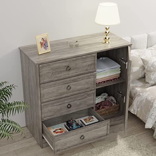 Modern 4 Drawer Dresser, Dressers For Bedroom Adjustable Shelves, Tall Chest Of Drawers Closet Organizers And Storage For Clothes - Easy Pulls, Textured Borders For Hallway, Living Room, Office, Gray #TOP5