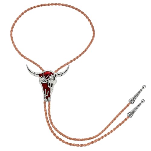 Image of Jeilwiy Bolo Tie for Men Western Cowboy Tie Necklace Gold Bolo Tie Leather Necktie Halloween Tie Accessories for Women