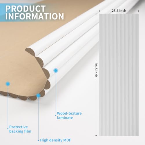 Image of Art3d Roll-Flat Beaded Wood Slat Wall Panel, 1-Pack, 94.5 x 23.6 in, White