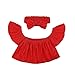 Toddler Baby Girls Ruffle Sleeve T-Shirt Off Shoulder Crop Tops Ruffle Blouse Solid Tee Shirt+Headband Summer (Red, 130)