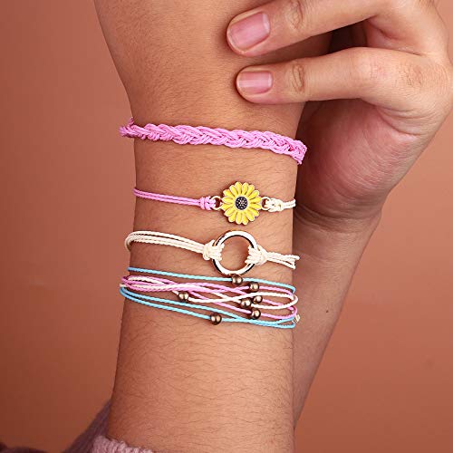 Image of Stackable Sunflower String Bracelets Cute Boho Braided Summer Beach Jewelry
