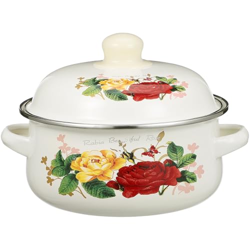 YARNOW Olla de Sopa Esmaltada de 18 Cm Doble Asa y Tapa, Olla Práctica de Fondo Plano para Cocina Doméstica y Guisos, Utensilio Resistente para Uso en Hogar y Cocina