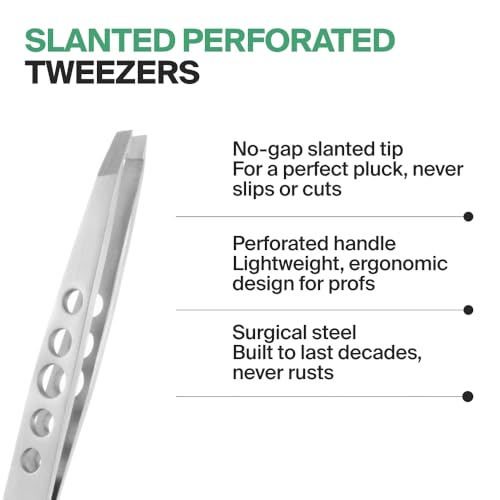 GERMANIKURE Professional Perforated Slanted Tweezers - FINOX Stainless Steel Sharp in Leather Case - Ethically Made in Solingen, Germany - 4403