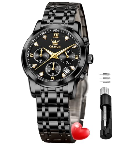 Image of OLEVS Women Watch Stylish Elegant Chronograph Luxury Diamond Analog Quartz Stainless Steel Luminous Date Ladies Wrist Watches for Women