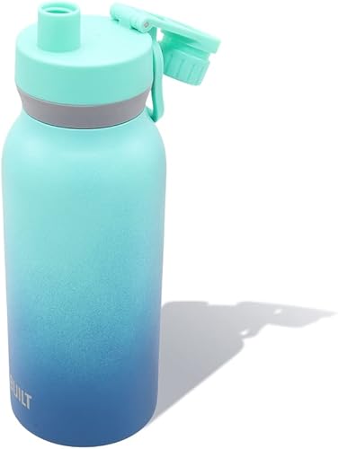 Miniatura 6 de BUILT Botella de acero inoxidable con aislamiento al vacío de doble pared en cascada de boca ancha con tapa para beber, color azul crepúsculo