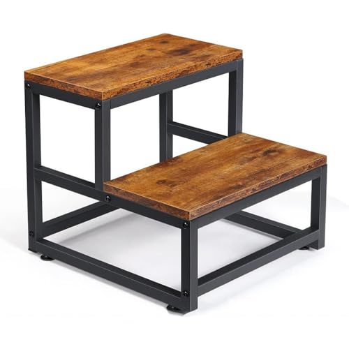 MINGTIANGH 踏み台 2段ステップ台 木製 ステップスツール 脚立 足置き台 ペットスロープ 玄関台 密度板 金属フレーム 滑り止め 子供大人兼用 家庭 屋内 屋外 バスルーム キッチン用