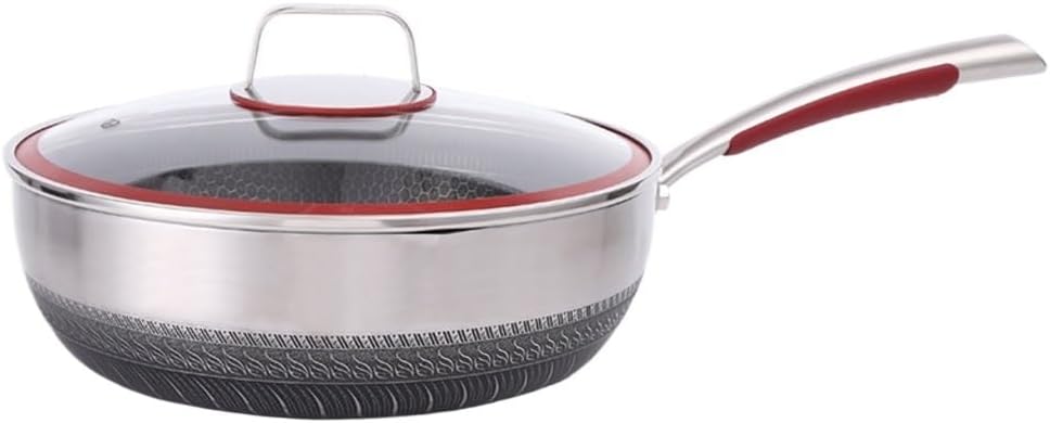 HBJWOV Stainless Steel Frying Pan Non-stick Home Honeycomb Pancake Omelet Pan Steak Wok(30CM)
