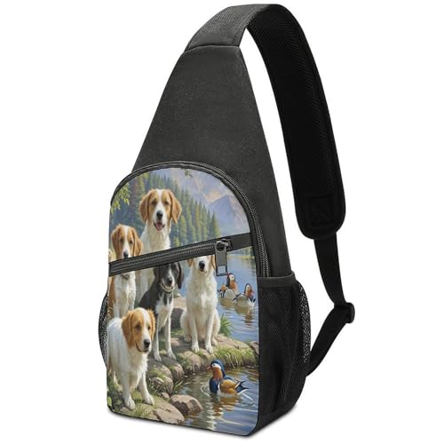 Mochila casual de pecho con diseño de perro de caza de patos único