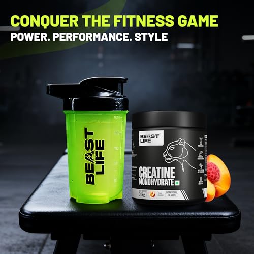 Image of BeastLife Micronised Creatine Monohydrate with Free Shaker | 319 g | 86 Servings | Peach | NABL Lab Tested | Rapid Absorption for Muscle Strength & Athletic Performance | Super Micronised Creatine Powder