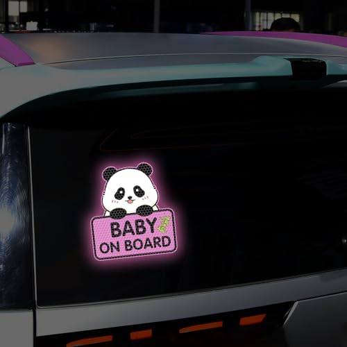 Image of 2PCS Panda Baby On Board Sticker for Cars, Cute Highly Reflective Kids in Car Sticker Sign for Car Window Bumper Truck Auto Warning Decals (Purple)