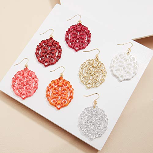 Zenzii Modern Damask Pattern Resin Earring (Hot Pink) #TOP6