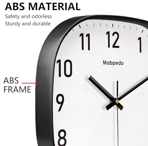 Image of 14Inch Wall Clock, Black Square Silent Non Ticking Analog Clock