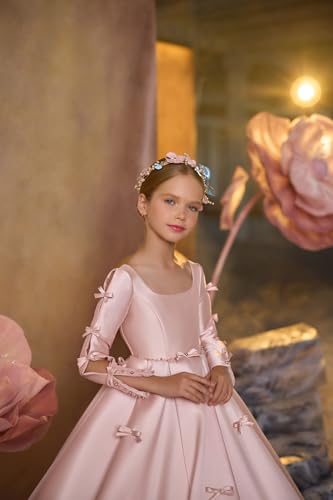 Girls Pageant Dresses Flower Girl Dresses Satin with Bow Knot Birthday Party Little Proms Girls Ball Gown3