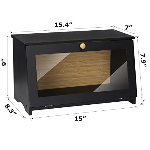 Homekoko Wood Bread Box For Kitchen Counter, Single Layer Bamboo Large Capacity Food Storage Bin (Black) #TOP1