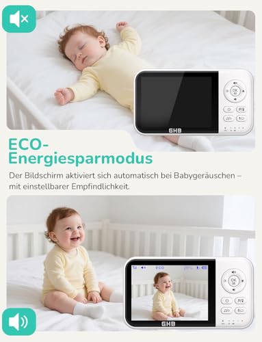GHB Babyphone mit Kamera Baby Monitor 3,2 Zoll LCD 2100 mAh Akku 2X Zoom Temperatursensor Nachtsicht Gegensprechen Weiß