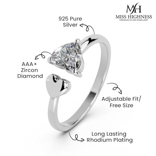 Image of Miss Highness 925 Sterling Pure Silver Ring for Women, Minimal Rings, Adjustable Size, Daily Wear Silver Jewellery, with Certificate of Authenticity, Birthday, Anniversary, Gift for Wife & Girlfriend