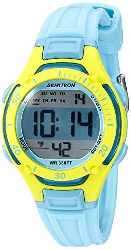 Armitron Women's 45/7062BLU Lime Green Accented Digital Chronograph Light Blue Resin Strap Watch