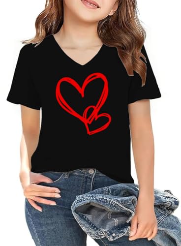 Image of LAZYCHILD Kids Valentine Shirt Girls Valentines Day Shirts Heart Graphic Long Sleeve Striped Tee Tops 5-14 Years
