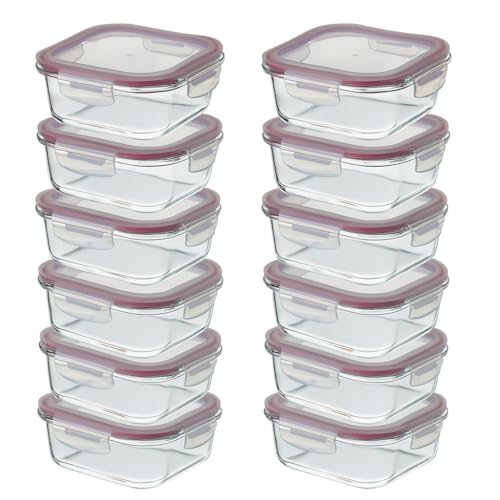 CASASELECCION Set 12 Tapers de Cristal para Conservar Alimentos de 800 ml. Tupper cristal hermético (12 recipientes y 12 tapas transparentes). Aptos para lavavajillas, microondas, horno y congelador