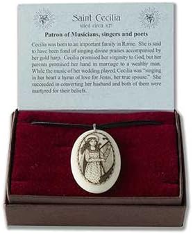 Miniatura 2 de Medalla ovalada de porcelana de Santa Cecilia en cordón trenzado continuo Santo patrón de músicos y cantantes, Porcelano