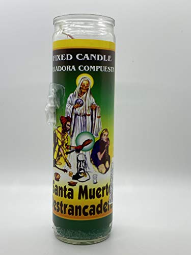 Santa Muerte Destrancadera Fixed Candle 7 Day Green Glass Candle