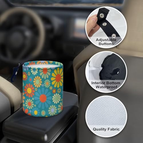 Image of Hippie Flower Car Trash Can for Car Trash Bag Bin Hanging Automotive Car Garbage Cans Leak-Proof Car Organizer Vehicle Trash Can