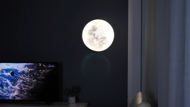 Image of QIYIMEILUX Large Moon Wall Sconce Plug in Modern LED Dimmable Wall Light with Remote Control 23.6 inch 31W Black Wall Lamp Indoor Wall Mounted Lighting Ceiling Light for Living Room Bedroom