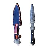 Stratuscrafts Handmade 8” Ankle Knife 512 layers Damascus Steel Boot knife Fixed Blade with Genuine leather sheath For Camping, Outdoor