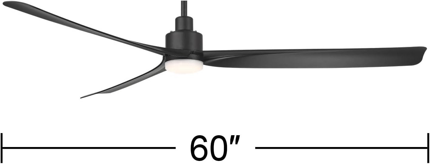 Casa Vieja 60" Sailplane Modern Industrial Indoor Outdoor Ceiling Fan 3 Blade LED Light Remote Control Matte Black Finish Blades Bedroom Patio Living Room Kitchen Damp Rated Decorative DC Motor